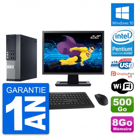 PC Dell 9020 SFF Ecran 22" Intel G3220 RAM 8Go Disque 500Go Windows 10 Wifi