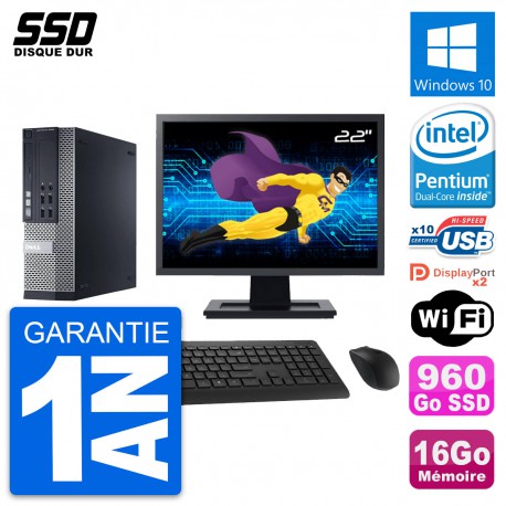 PC Dell 9020 SFF Ecran 22" Pentium G3220 RAM 16Go SSD 960Go Windows 10 Wifi