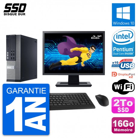 PC Dell 9020 SFF Ecran 22" Intel Pentium G3220 RAM 16Go SSD 2To Windows 10 Wifi