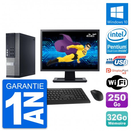 PC Dell 9020 SFF Ecran 22" Pentium G3220 RAM 32Go Disque 250Go Windows 10 Wifi