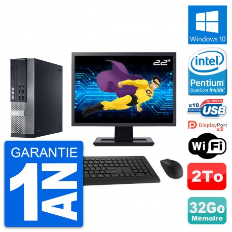 PC Dell 9020 SFF Ecran 22" Pentium G3220 RAM 32Go Disque Dur 2To Windows 10 Wifi