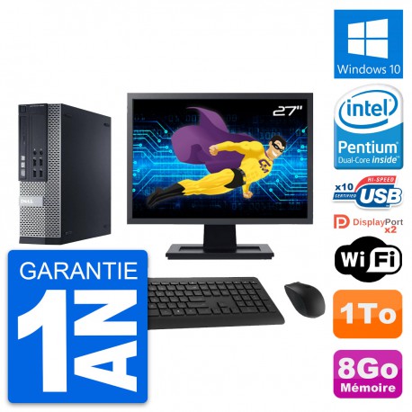 PC Dell 9020 SFF Ecran 27" Pentium G3220 RAM 8Go Disque Dur 1To Windows 10 Wifi