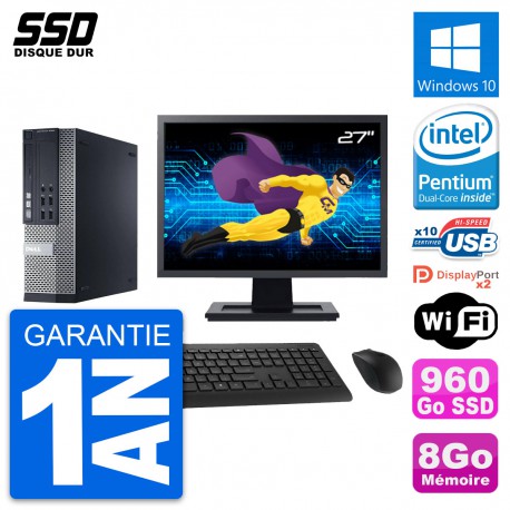 PC Dell 9020 SFF Ecran 27" Intel Pentium G3220 RAM 8Go SSD 960Go Windows 10 Wifi