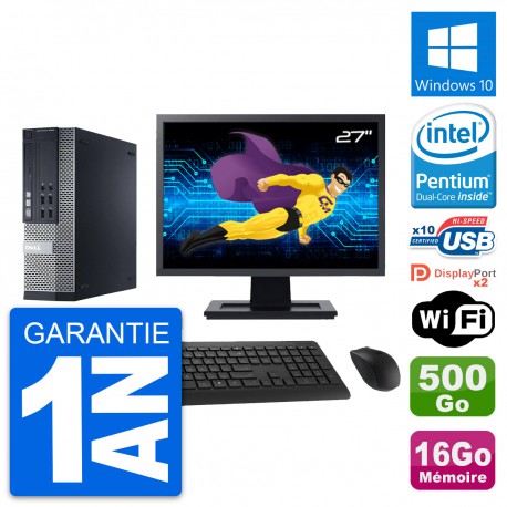 PC Dell 9020 SFF Ecran 27" Pentium G3220 RAM 16Go Disque 500Go Windows 10 Wifi