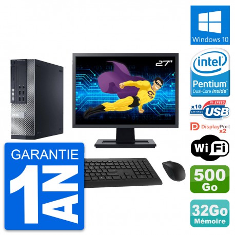 PC Dell 9020 SFF Ecran 27" Intel G3220 RAM 32Go Disque Dur 500Go Windows 10 Wifi