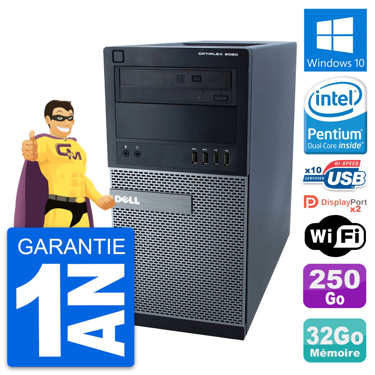PC Dell Optiplex 9020 SFF Reconditionné - 32Go RAM - 250Go - Windows 10 - Wifi