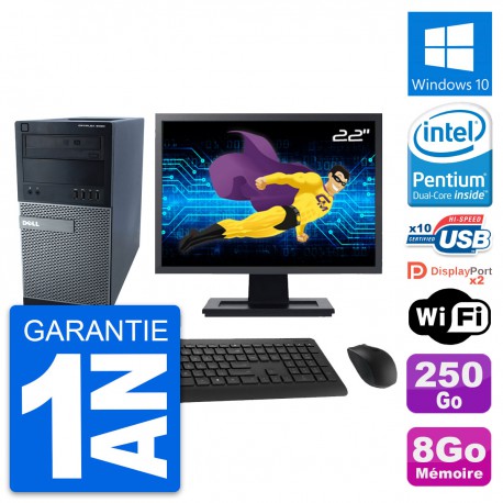 PC Tour Dell 9020 Ecran 22" Intel G3220 RAM 8Go Disque Dur 250Go Windows 10 Wifi