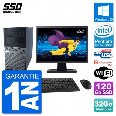 PC Tour Dell 9020 Ecran 22" Pentium G3220 RAM 32Go SSD 120Go Windows 10 Wifi