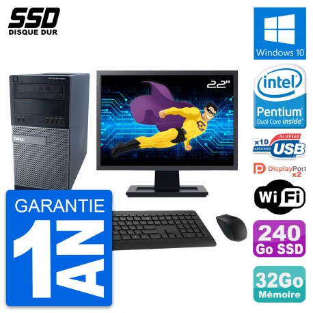 PC Tour Dell 9020 Ecran 22" Pentium G3220 RAM 32Go SSD 240Go Windows 10 Wifi