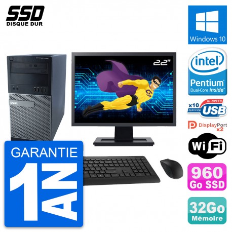 PC Tour Dell 9020 Ecran 22" Pentium G3220 RAM 32Go SSD 960Go Windows 10 Wifi