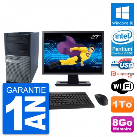 PC Tour Dell 9020 Ecran 27" Intel G3220 RAM 8Go Disque Dur 1To Windows 10 Wifi