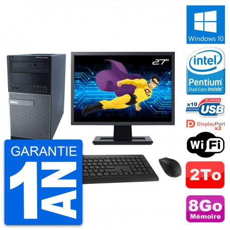 PC Tour Dell 9020 Ecran 27" Intel G3220 RAM 8Go Disque Dur 2To Windows 10 Wifi