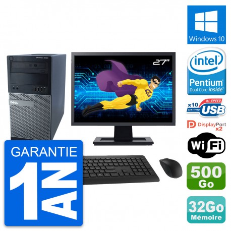 PC Tour Dell 9020 Ecran 27" Intel G3220 RAM 32Go Disque Dur 500Go Windows 10 Wifi