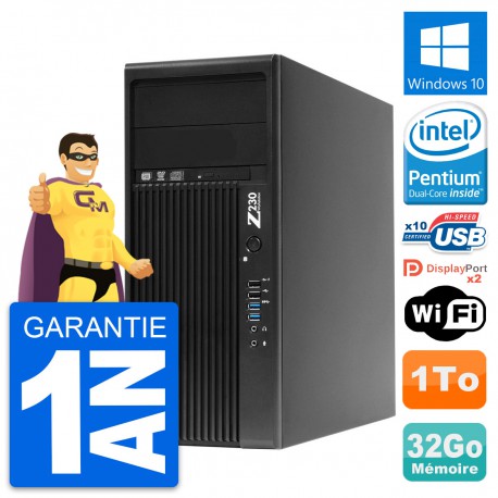 PC Tour HP Z230 Intel Pentium G3220 RAM 32Go Disque Dur 1To Windows 10 Wifi