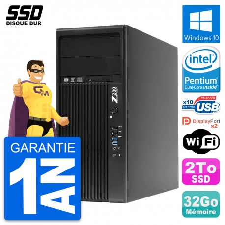 PC Tour HP WorkStation Z230 Pentium G3220 RAM 32Go SSD 2To Windows 10 Wifi