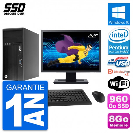 PC Tour HP Z230 Ecran 22" Intel Pentium G3220 RAM 8Go SSD 960Go Windows 10 Wifi