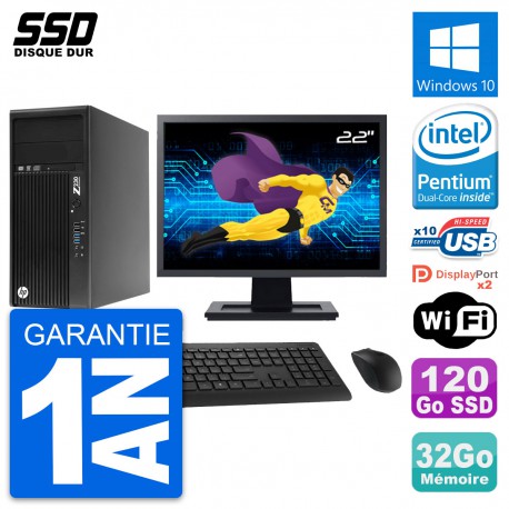 PC Tour HP Z230 Ecran 22" Intel Pentium G3220 RAM 32Go SSD 120Go Windows 10 Wifi