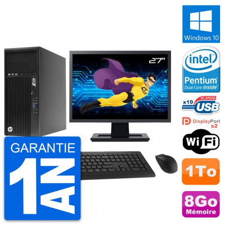 PC Tour HP Z230 Ecran 27" Intel Pentium G3220 RAM 8Go Disque 1To Windows 10 Wifi
