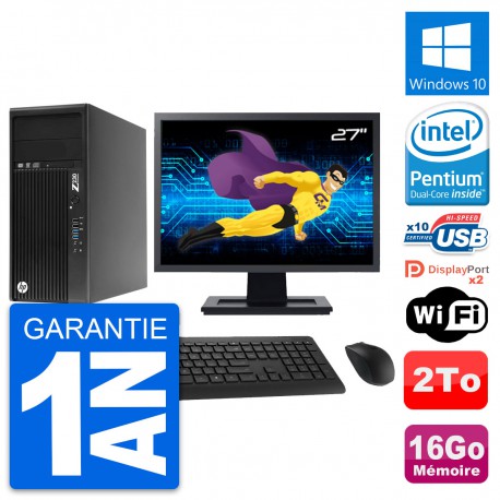 PC Tour HP Z230 Ecran 27" Pentium G3220 RAM 16Go Disque 2To Windows 10 Wifi