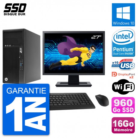 PC Tour HP Z230 Ecran 27" Intel Pentium G3220 RAM 16Go SSD 960Go Windows 10 Wifi