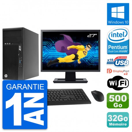 PC Tour HP Z230 Ecran 27" Intel G3220 RAM 32Go Disque 500Go Windows 10 Wifi