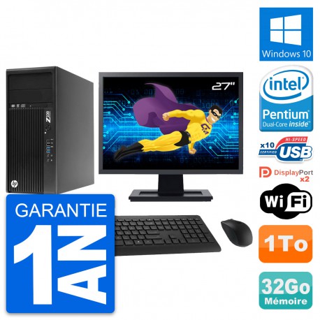 PC Tour HP Z230 Ecran 27" Pentium G3220 RAM 32Go Disque 1To Windows 10 Wifi