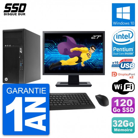 PC Tour HP Z230 Ecran 27" Intel Pentium G3220 RAM 32Go SSD 120Go Windows 10 Wifi