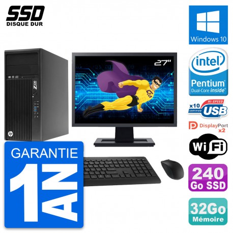 PC Tour HP Z230 Ecran 27" Intel Pentium G3220 RAM 32Go SSD 240Go Windows 10 Wifi