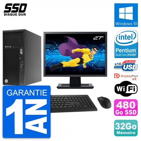 PC Tour HP Z230 Ecran 27" Intel Pentium G3220 RAM 32Go SSD 480Go Windows 10 Wifi