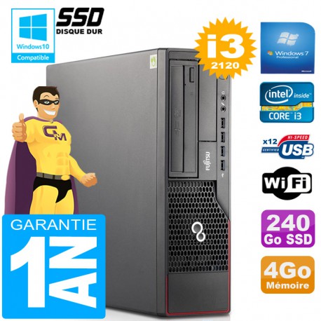 PC Fujitsu Esprimo E700 E90+ SFF Core I3-2120 RAM 4Go Disque 240 Go SSD Wifi W7