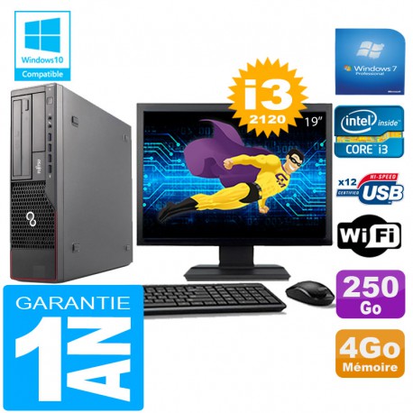 PC Fujitsu Esprimo E700 E90+ SFF Core I3-2120 4Go Disque 250Go Wifi W7 Ecran 19"