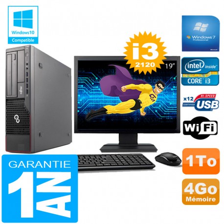 PC Fujitsu Esprimo E700 E90+ SFF Core I3-2120 4Go Disque 1 To Wifi W7 Ecran 19"