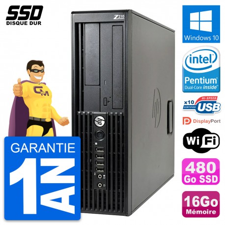 PC HP WorkStation Z210 SFF Intel Pentium G630 RAM 16Go SSD 480Go Windows 10 Wifi