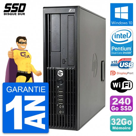 PC HP WorkStation Z210 SFF Intel Pentium G630 RAM 32Go SSD 240Go Windows 10 Wifi