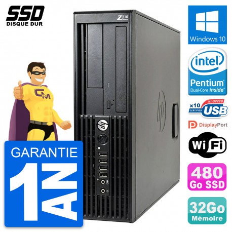 PC HP WorkStation Z210 SFF Intel Pentium G630 RAM 32Go SSD 480Go Windows 10 Wifi