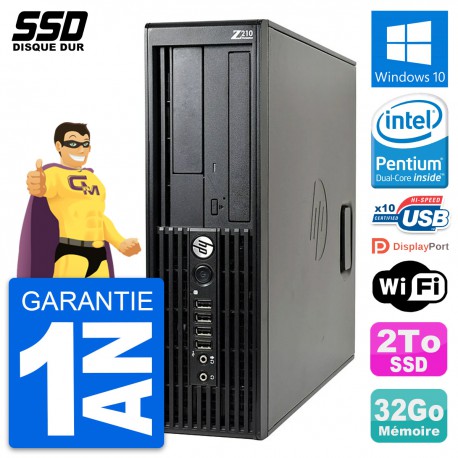 PC HP WorkStation Z210 SFF Intel Pentium G630 RAM 32Go SSD 2To Windows 10 Wifi