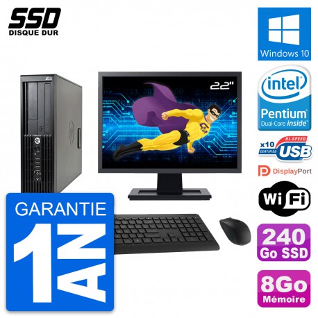 PC HP Z210 SFF Ecran 22" Intel Pentium G630 RAM 8Go SSD 240Go Windows 10 Wifi