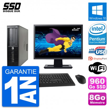 PC HP Z210 SFF Ecran 22" Intel Pentium G630 RAM 8Go SSD 960Go Windows 10 Wifi