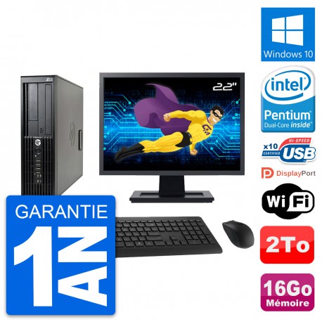 PC HP Z210 SFF Ecran 22" Intel Pentium G630 RAM 16Go Disque 2To Windows 10 Wifi