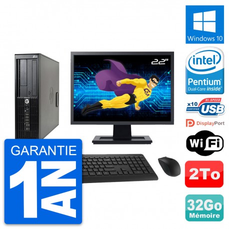 PC HP Z210 SFF Ecran 22" Intel Pentium G630 RAM 32Go Disque 2To Windows 10 Wifi