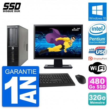 PC HP Z210 SFF Ecran 22" Intel Pentium G630 RAM 32Go SSD 480Go Windows 10 Wifi