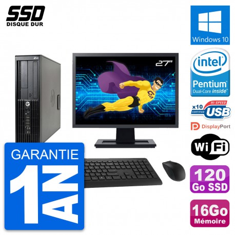 PC HP Z210 SFF Ecran 27" Intel Pentium G630 RAM 16Go SSD 120Go Windows 10 Wifi