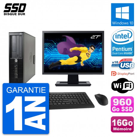 PC HP Z210 SFF Ecran 27" Intel Pentium G630 RAM 16Go SSD 960Go Windows 10 Wifi