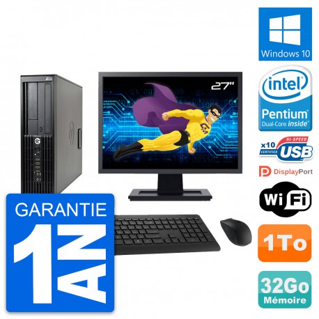 PC HP Z210 SFF Ecran 27" Intel Pentium G630 RAM 32Go Disque 1To Windows 10 Wifi