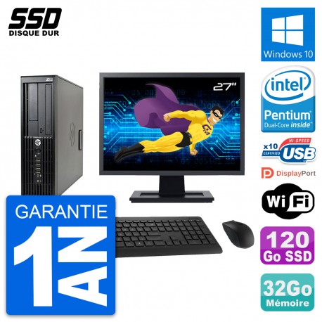PC HP Z210 SFF Ecran 27" Intel Pentium G630 RAM 32Go SSD 120Go Windows 10 Wifi