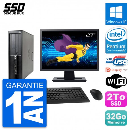 PC HP Z210 SFF Ecran 27" Intel Pentium G630 RAM 32Go SSD 2To Windows 10 Wifi