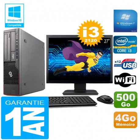 PC Fujitsu Esprimo E700 E90+ SFF Core I3-2120 4Go Disque 500Go Wifi W7 Ecran 27"