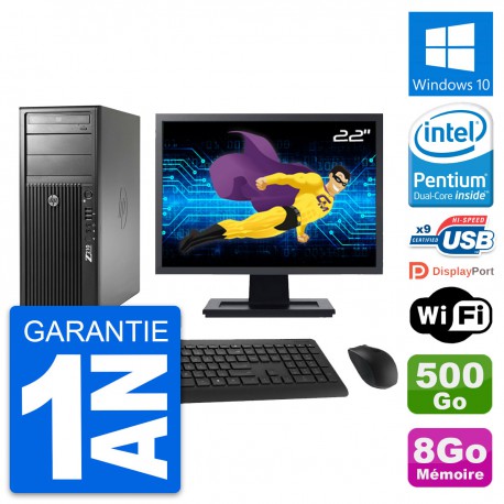 PC Tour HP Z210 Ecran 22" Intel G630 RAM 8Go Disque Dur 500Go Windows 10 Wifi
