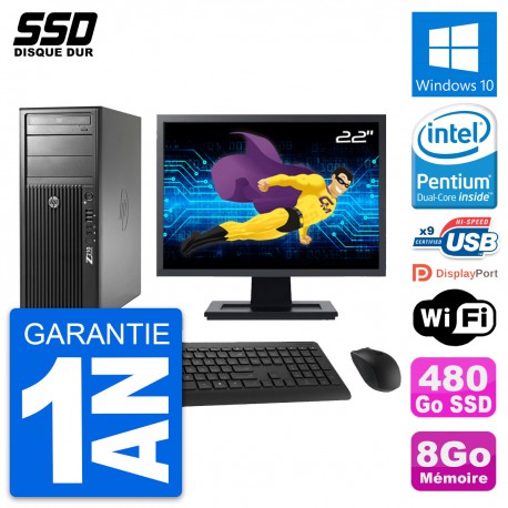 PC Tour HP WorkStation Z210 Ecran 22" G630 RAM 8Go SSD 480Go Windows 10 Wifi