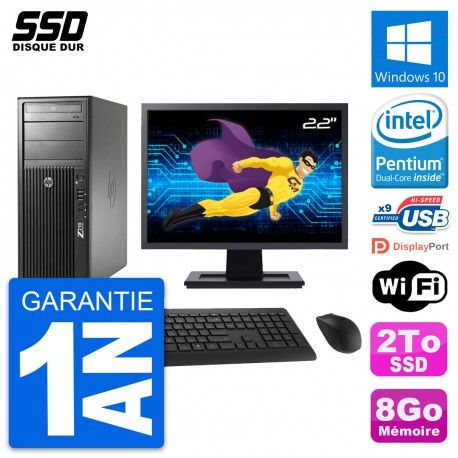 PC Tour HP WorkStation Z210 Ecran 22" Intel G630 RAM 8Go SSD 2To Windows 10 Wifi